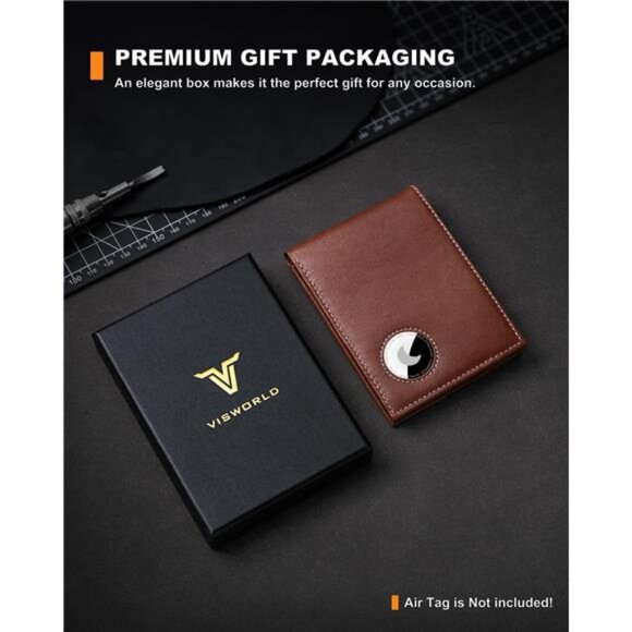 Bifold Full-Grain Leather Wallet for Apple Air Tag Slim Wallet for Men with RFID - Picture 6 of 7